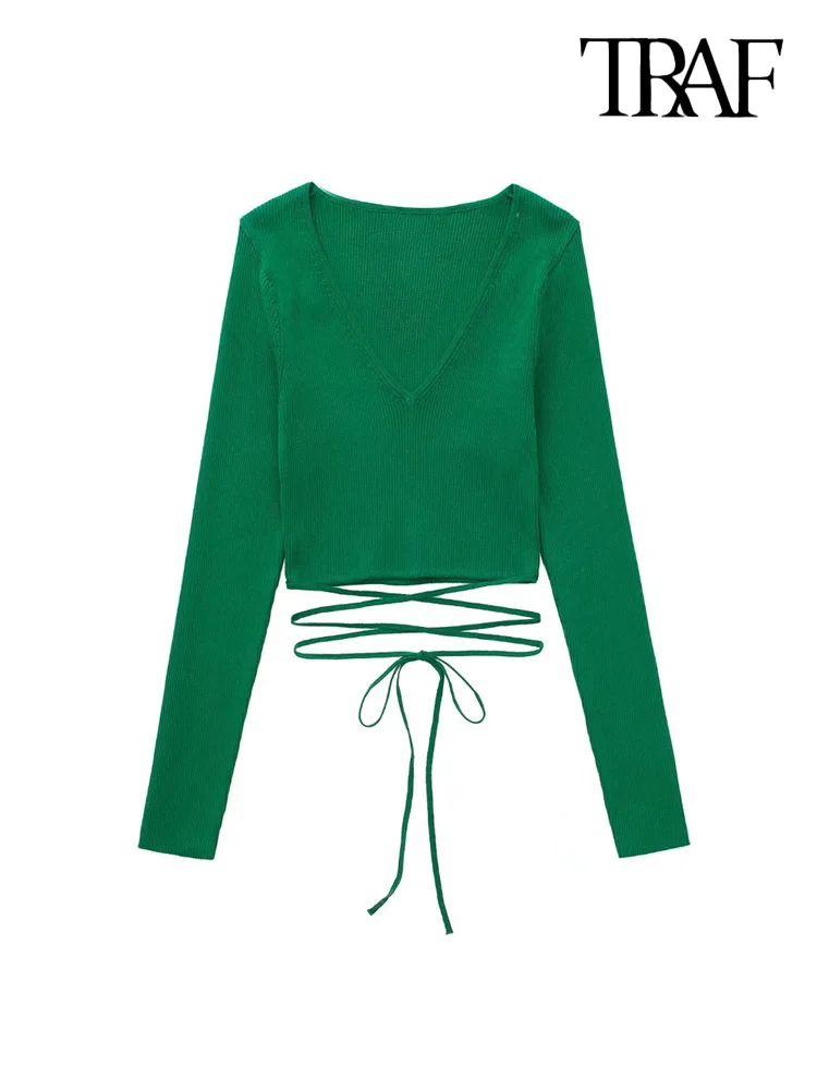 

Женская трикотажная блузка с длинным рукавом и V-образным вырезом