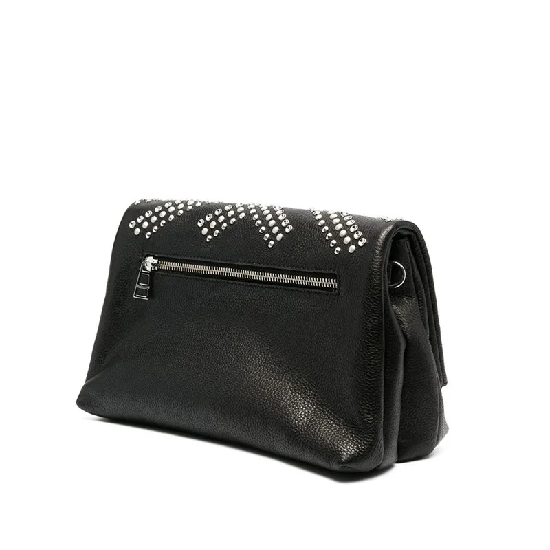 

Women Bag 2021 New Shoulder Rivet Decorative Leather Black Zipper Handbag
