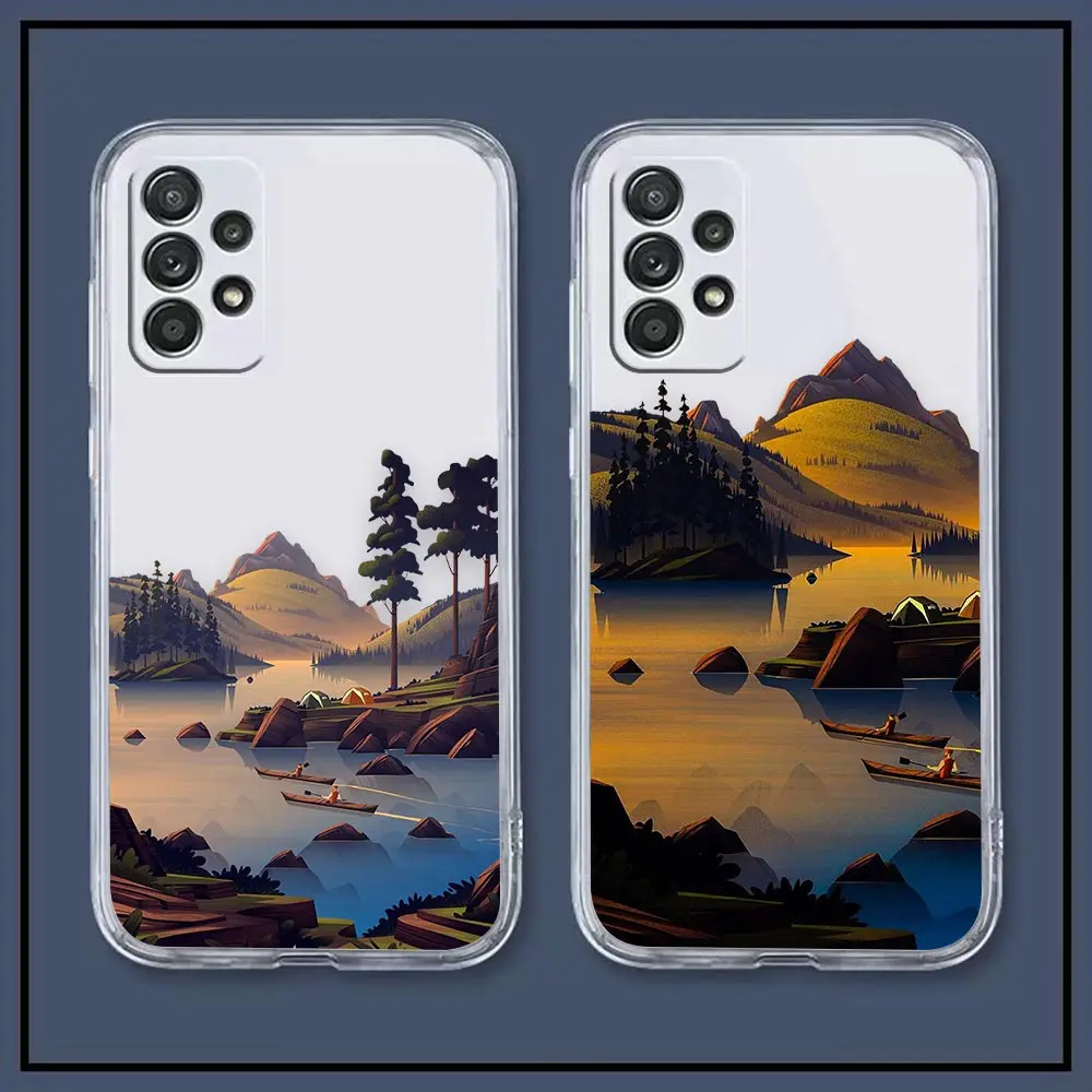 

Lovely Hand Painted Spring Scenery Pattern Clear Case For Samsung A81 A73 A72 A71 A53 A52 A51 A50 A50S A42 A33 A32 A21 A30 A30S