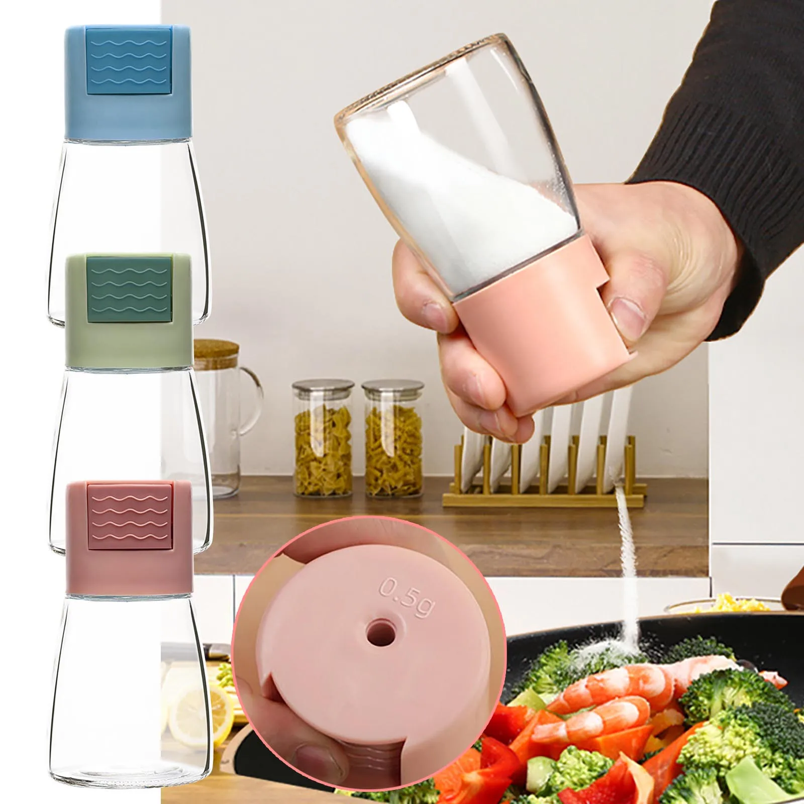 

Quantitative Salt Shaker Push Type Salt Control Bottle Seasoning Jar Tool Pepper Spice Container Glass Limit Salt Shaker Kitchen