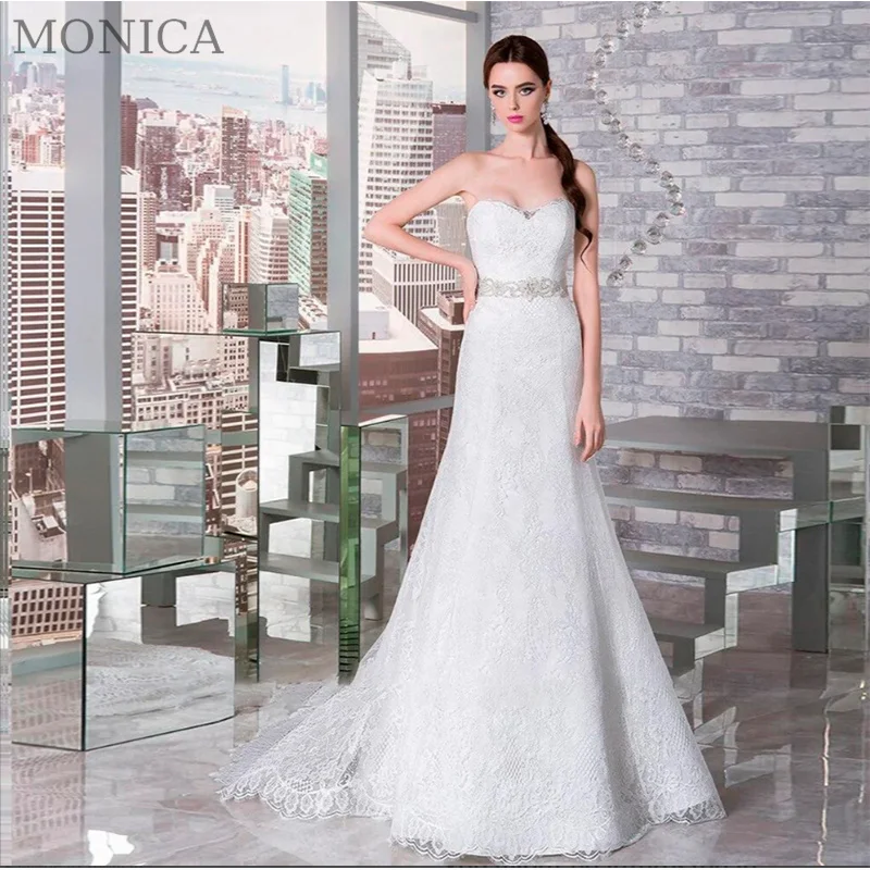 

MONICA A-LINE Wedding Dress 2022 Strapless Backless Appliques Bridal Gowns Floor-Length Court Train Vestido De Novia Custom Made
