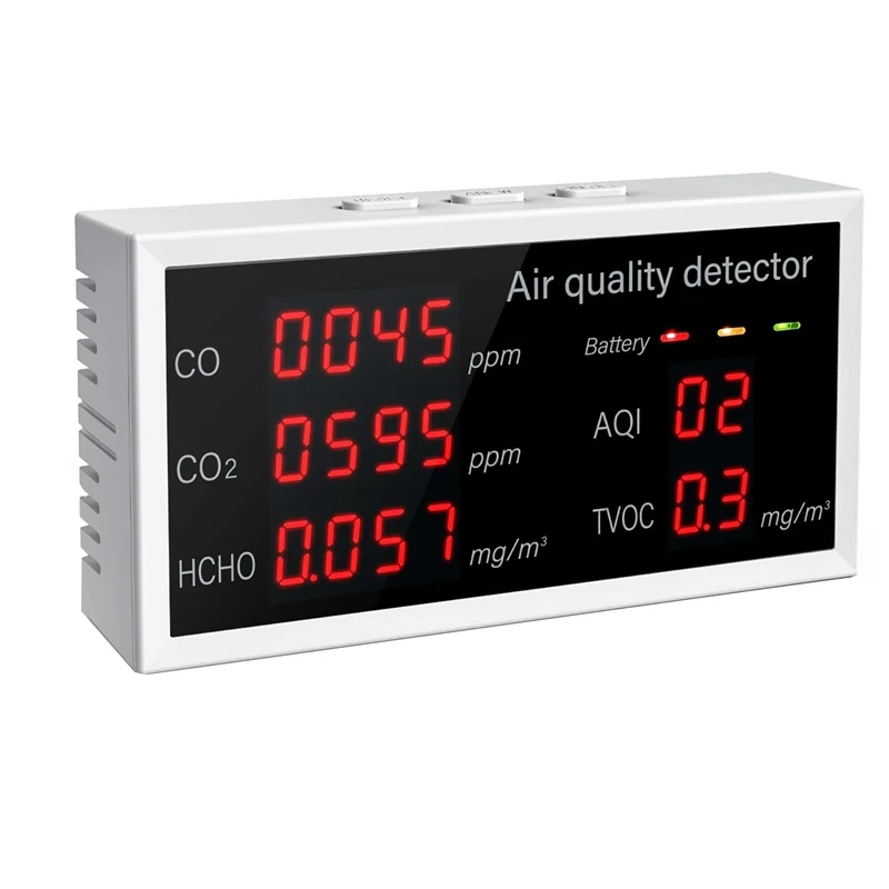 

5 In 1 Multifunction Air Quality Monitor With LED Display Air Pollution Detector For CO/CO2/HCHO/AQI/TVOC Outdoor Indoor
