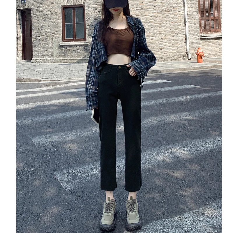 High Waist Straight Leg Jeans Women Spring Summer New Trend Split Nine Minute Smoke Pipe Pants Stretch Slim Jeans Women's Pants