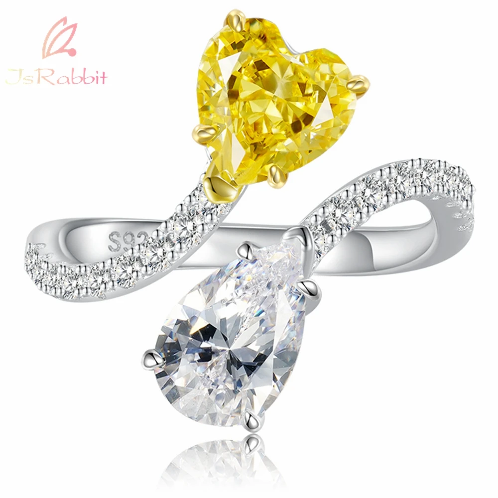 

IsRabbit 18K Gold Plated Fancy 7MM Citrine White Sapphire Diamonds Cocktail Rings for Women Silver 925 Fine Jewelry FreeShipping