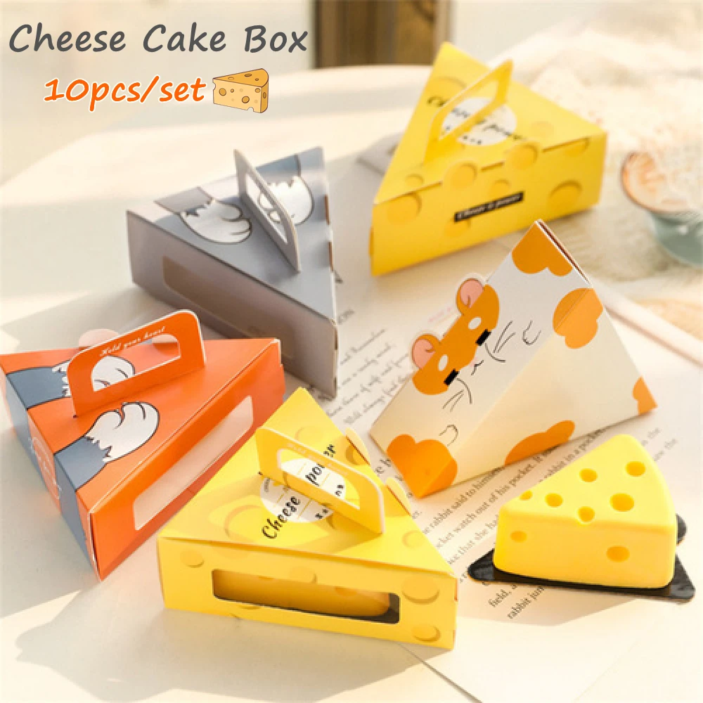 

10Pcs Cheese Cake Packaging Box Portable Triangle Pastry Box Mousse Pudding Cheese Slice Cake Small Box Baking Packing Box