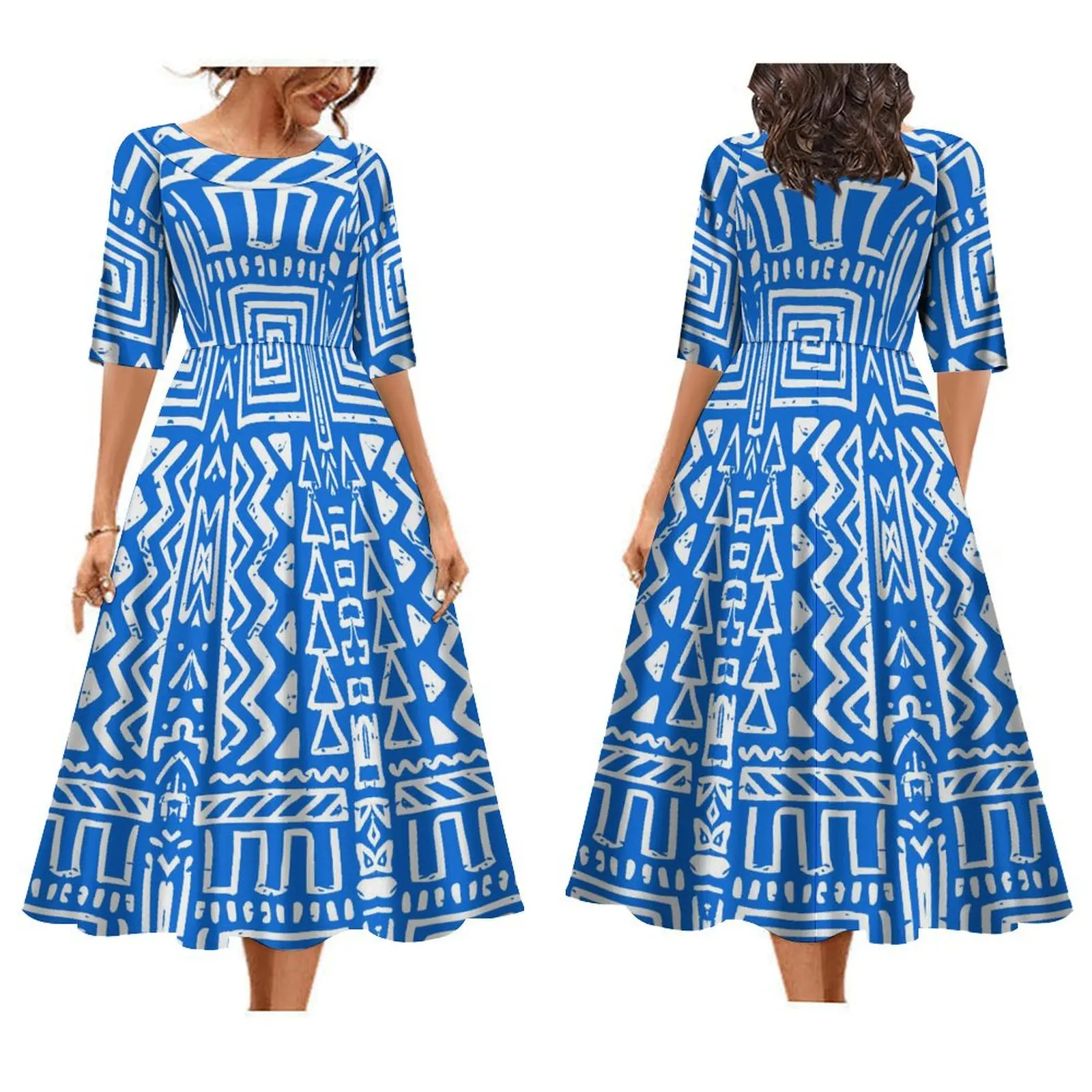 Женское полинезийское Летнее Длинное платье с коротким рукавом и круглым