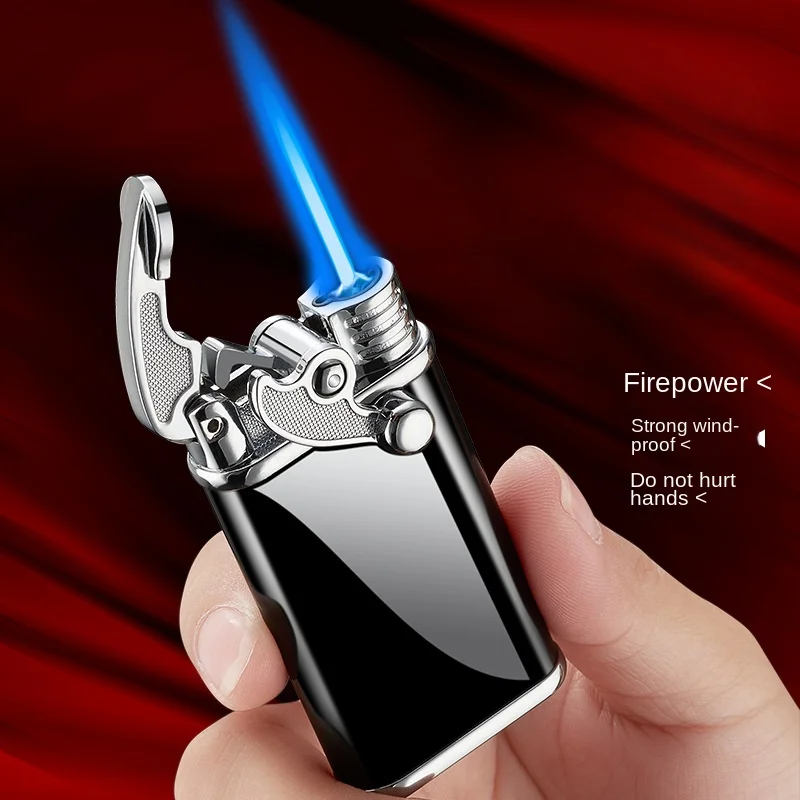 

Creative rocker arm windproof blue flame straight at metal inflatable lighter