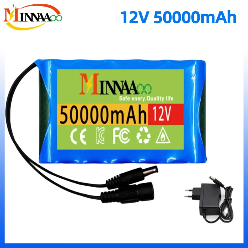 

18650 3S2P 12V 50000mah Original Lithium Ion Battery DC 12.6V 50Ah Rechargeable CCTV, Camera Monitor Replacement Battery+Charger