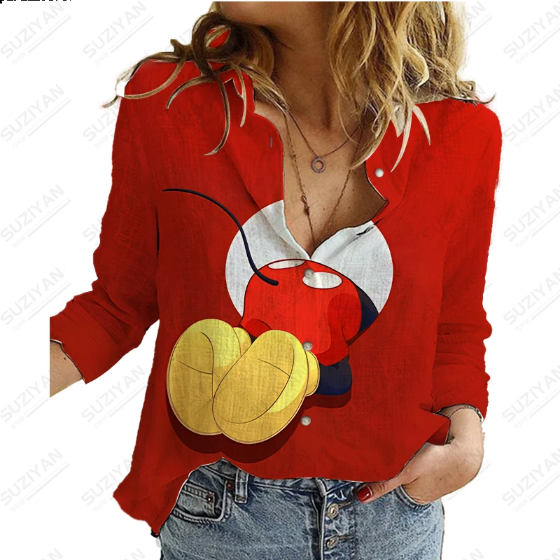 

Disney New Women's Long Sleeve Shirt 3D Printed Button Cardigan Temperament Casual Cute Shirt Street Loose Large Women's Shirt
