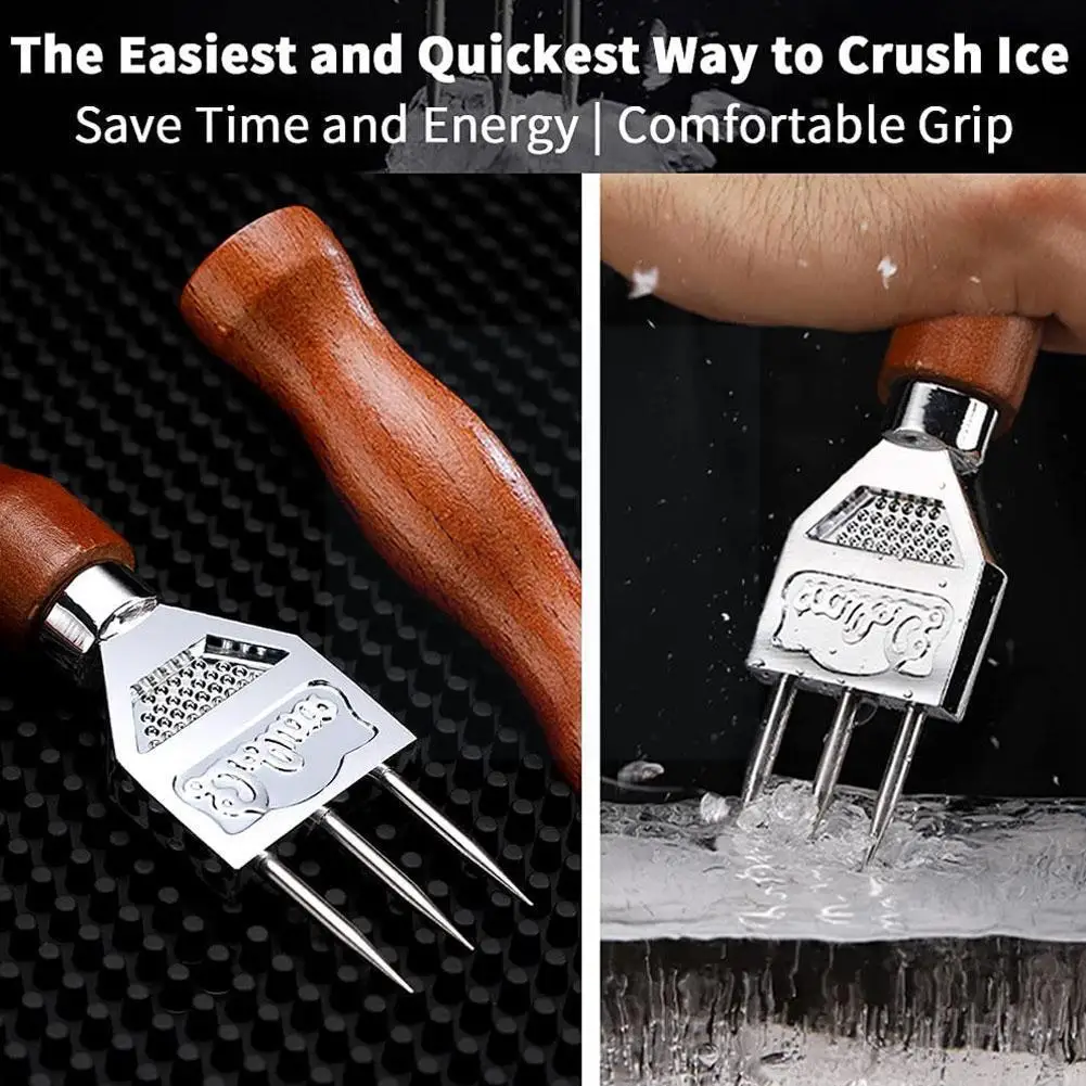 

Ice Pick - Sturdy Ice Chipper With Wood Handle, 304 Steel Three Pronged Ice Crusher For Cocktail Bartender S3t9