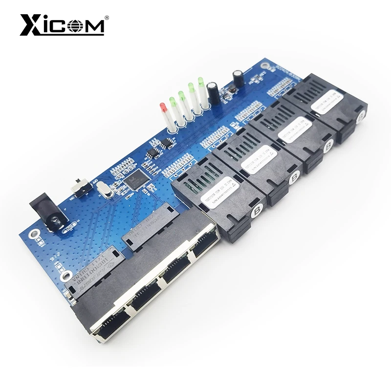 10/100 Ethernet Fiber Switch Optic Media Converter Single Mode PCBA 4 RJ45 4 SC Fibra Optical Transceiver Board 20KM 1310-1550NM