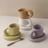 300ml personalized ceramic cup and saucer creative handmade fat handle mug with oval plate coffee tea milk cake cup