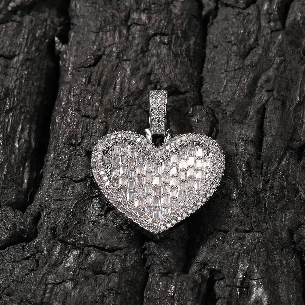 Фото Специальная форма сердца, полный циркон, Iced Out Bling, ожерелье с подвеской, Mirco Pave, зубец, модные ювелирные изделия в стиле хип-хоп BP227 №4