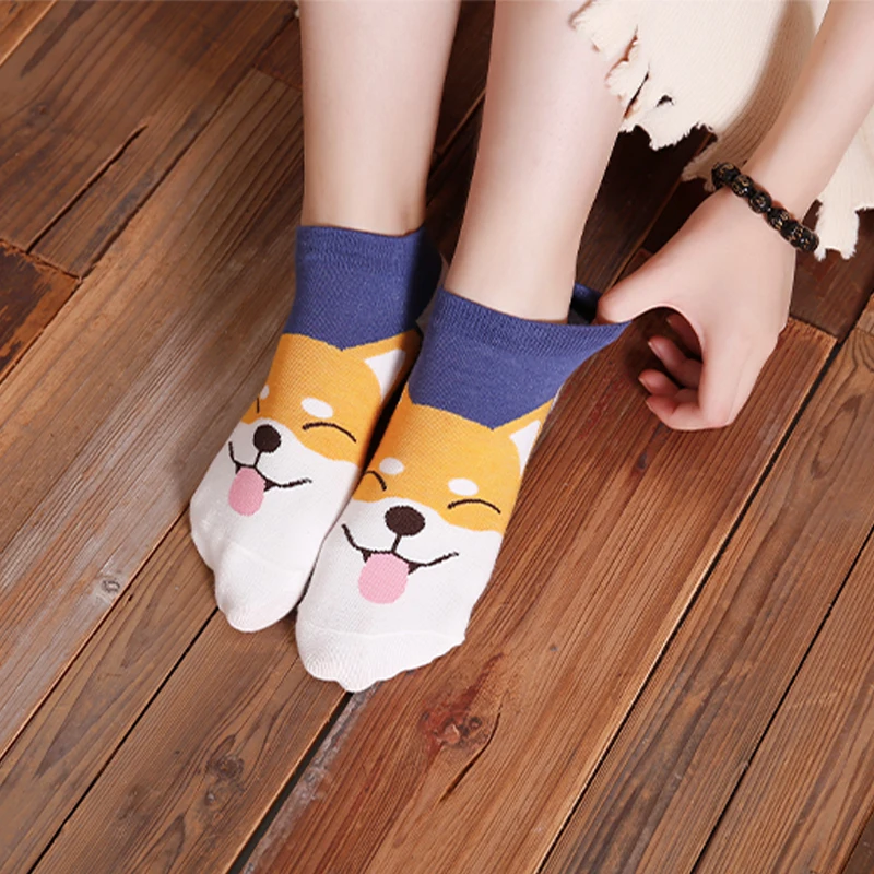 5 Pairs/Box Kawaii Cat Dog Short Socks Cotton Harajuku Summer Pack Soft Fashion Japanese Funny Ankle Gifts for Men Women Socks
