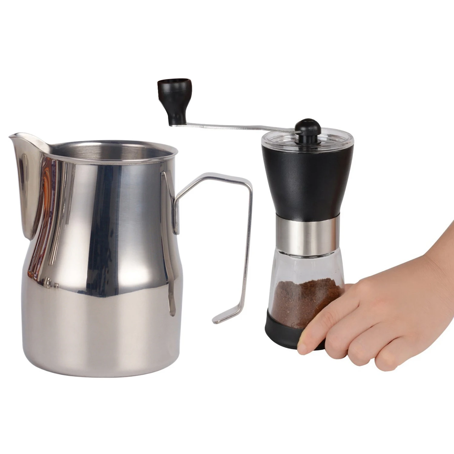 

Promotion! Manual Coffee Grinder, Ceramic & Stainless Steel 550Ml Milk Frothing Pitcher Jug Coffee Milk Mugs Garland Cup