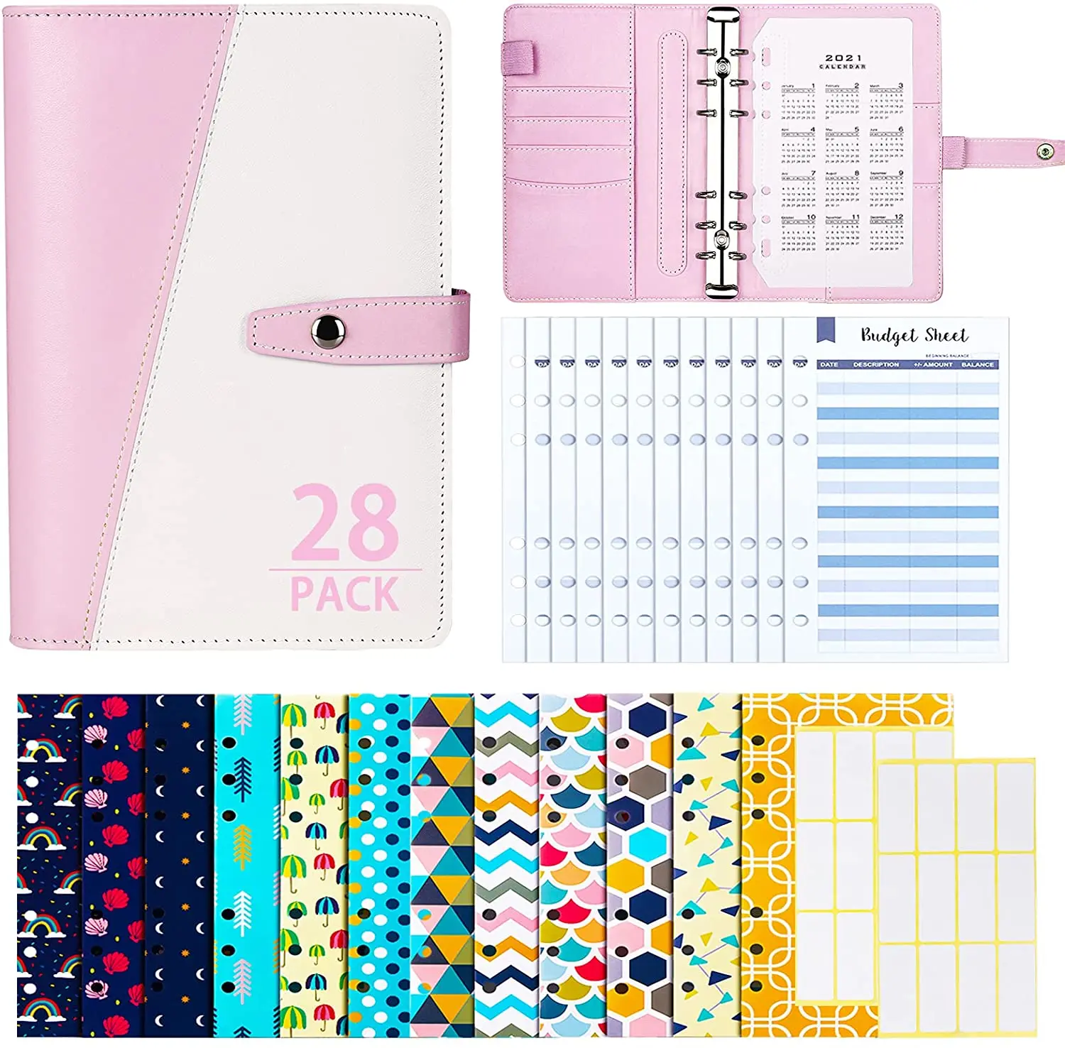 

28 Pieces A6 Budget Binder with Cash Envelopes,Budget Binder with Stylish Design Money Binder with Budget Envelope for Budgeting