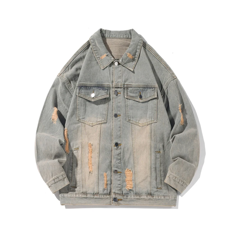 Осенняя джинсовая куртка со сломанными дырками Мужское пальто в ретро-стиле