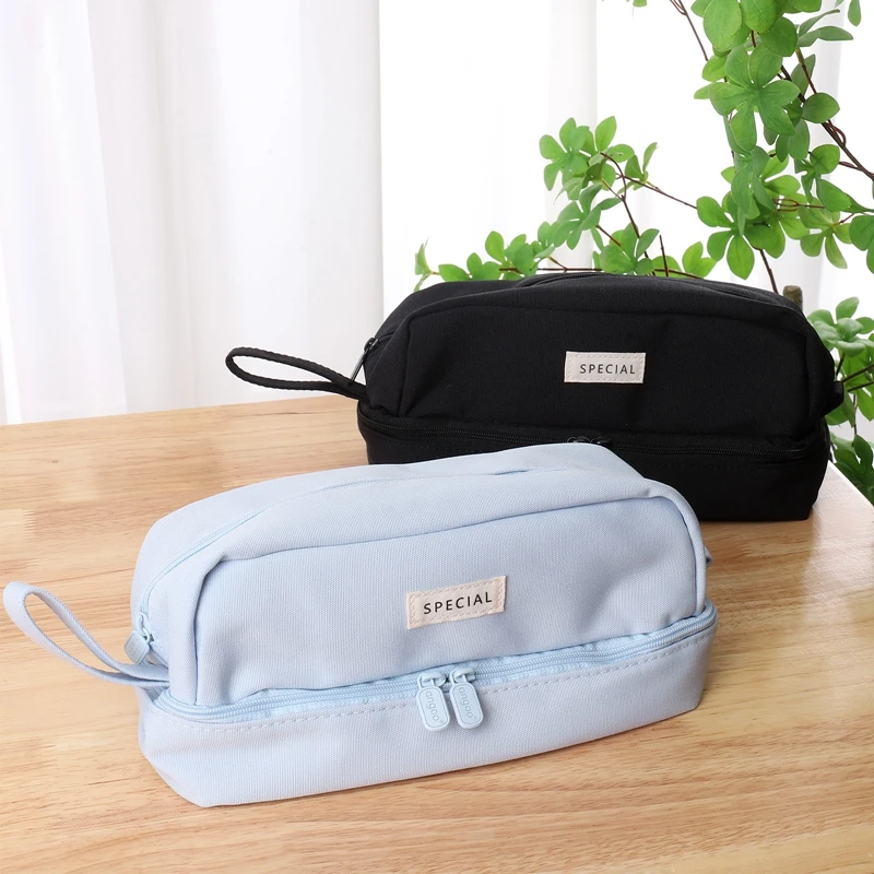 

Portable Oxford Cloth Pencil Bags Double Layer Multi Functional Large Capacity Pen Case Box Pouch School Office Stationary