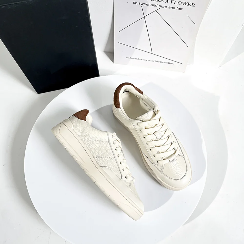 

MOOQDAAX Women 2023 Spring Summer Fashion Genuine Leather Splice Sneakers Female Casual Simple Wild Flats Shoes Ladies