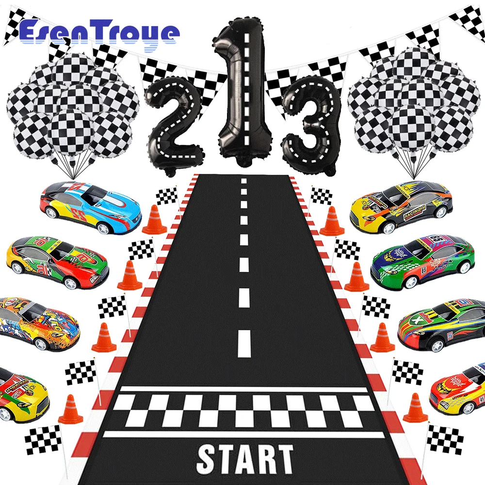 

1 Set Black and White Racing Theme Party Tableware Race Track Black and White Balloons Kids Gift Boys Birthday Party Decoration