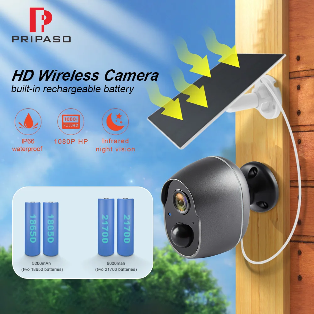 1080p Outdoor Solarsecurity Ip Cam  Ip66 Waterproof Wifi Bat