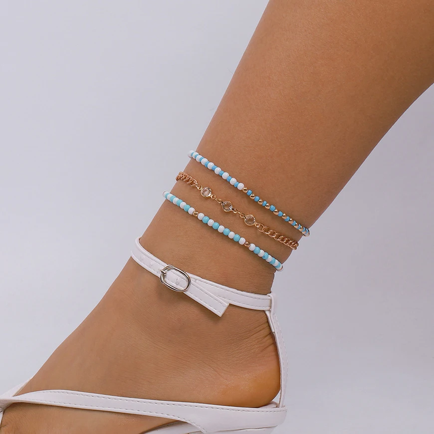 

Boho Ethnic Seed Bead Chain Anklet Bracelet on the Leg Women Summer Beach Crystal Link Ankle Sandals Barefoot Y2K Accessories