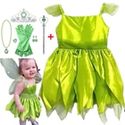 Новинка; Рождественская фея Динь-Динь; Платье принцессы для девочек; Вечерние зеленые бальные костюмы с крыльями