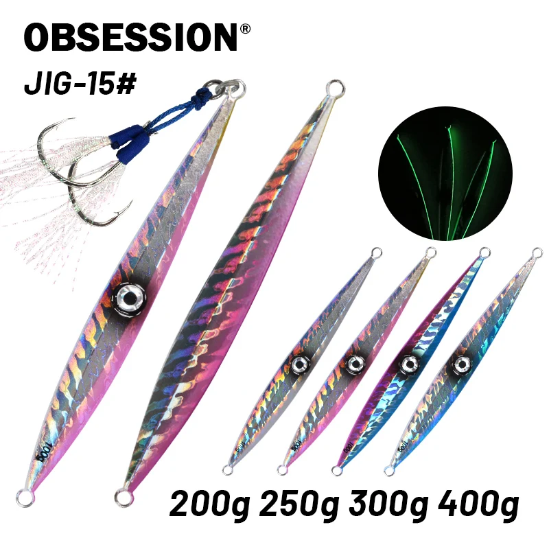 

OBSESSION 200g 250g 300g 400g Large Metal Jigs Sea Bass Fishing Lure Saltwater Slow Jigging Lure Fast Sinking Artificial Bait