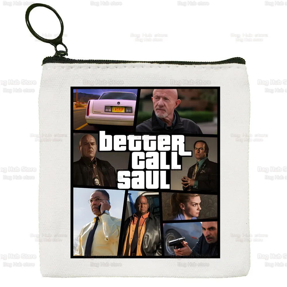 Better Call Saul Breaking Canvas Coin Purse Canvas Bag Small Square Bag Key Bag Storage Bag Card Bag Cartoon Coin Bag