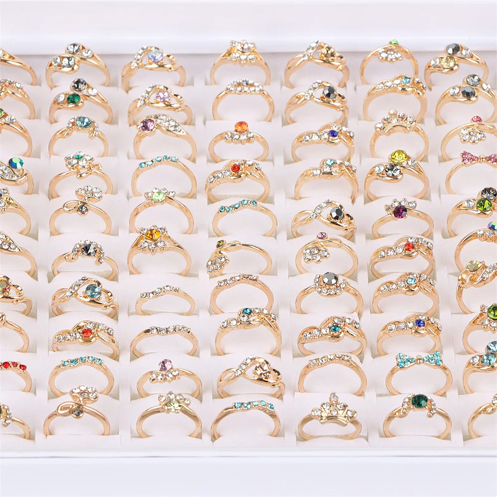 

10/20 шт./лот новые модные кольца со стразами в виде бабочки, цветка, короны, женские смешанные стильные ювелирные изделия, подарки на день рожд...