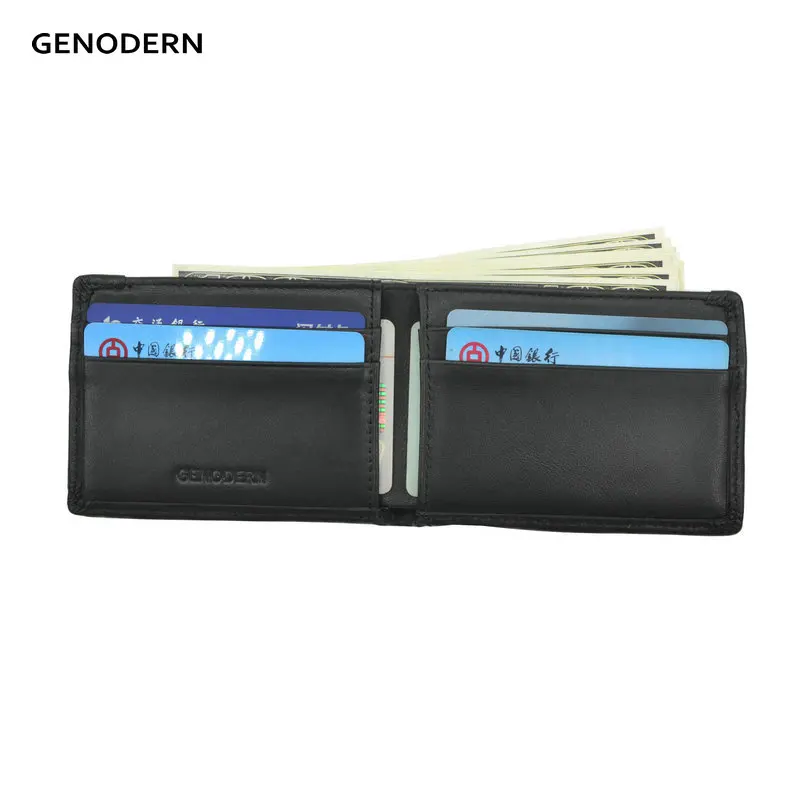 Маленький кошелек GENODERN из натуральной кожи с RFID для мужчин, короткий ультратонкий мужской бумажник, компактные кошельки по долларовой цене
