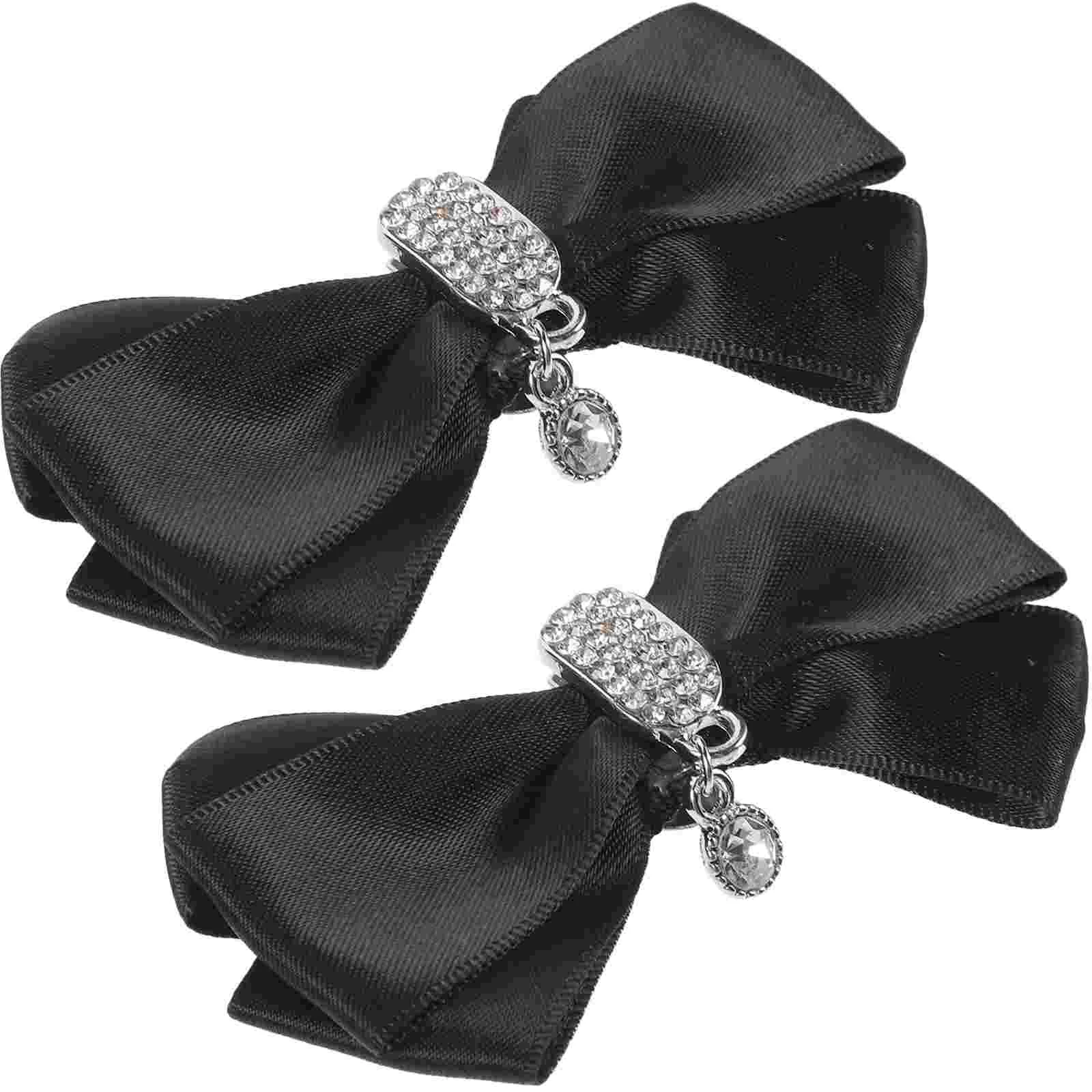 

Bow Shoe Clip Charm Rhinestone Decor Women Buckle Black Heels Hairpin Removable Clips Flannel Delicate Shoes