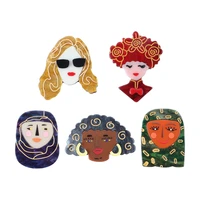 new design ethnic figure acrylic brooches for women kid vintage figure head badge lapel pins brooch backpack collar jewelry gift