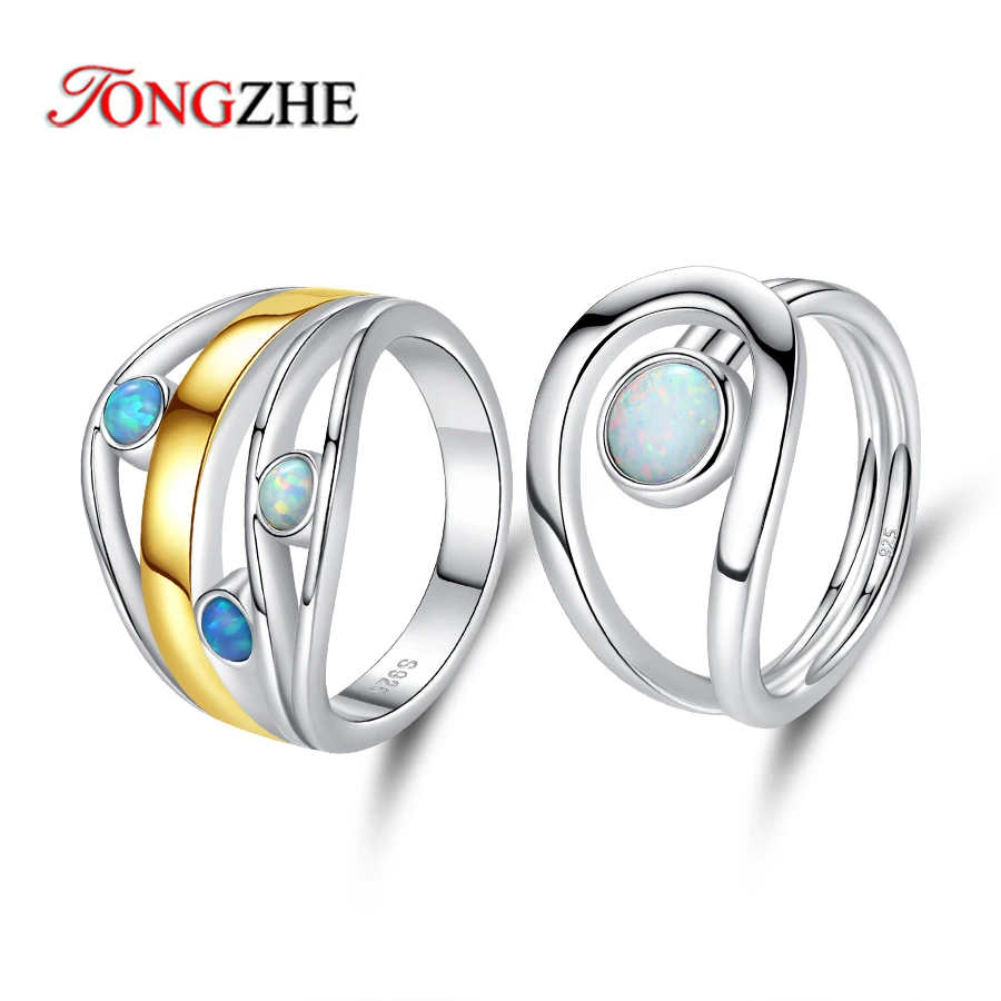 

TONGZHE 925 Sterling Silver Rings Unique Design Gorgeous Halo Opal Women Wedding Engagement Anniversary Jewelry Gift