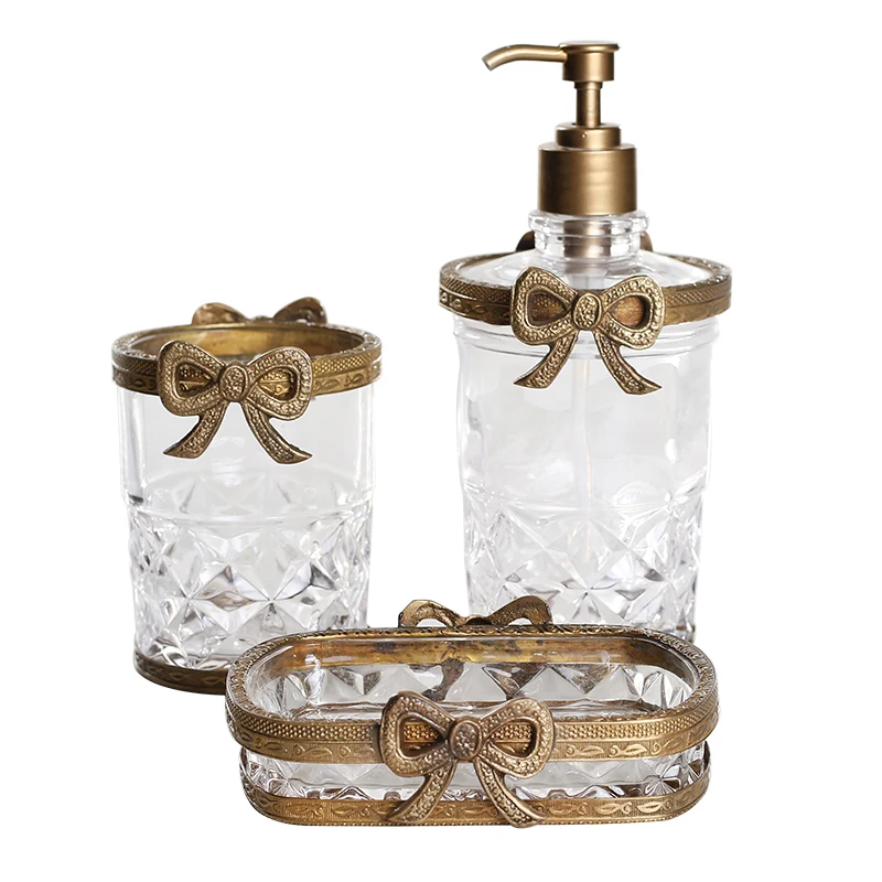 

Retro Glass Brass Bathroom Supplies Lotion Bottle Soap Dish Storage Cup Handicraft Luxury Bathroom Decoration Accessories