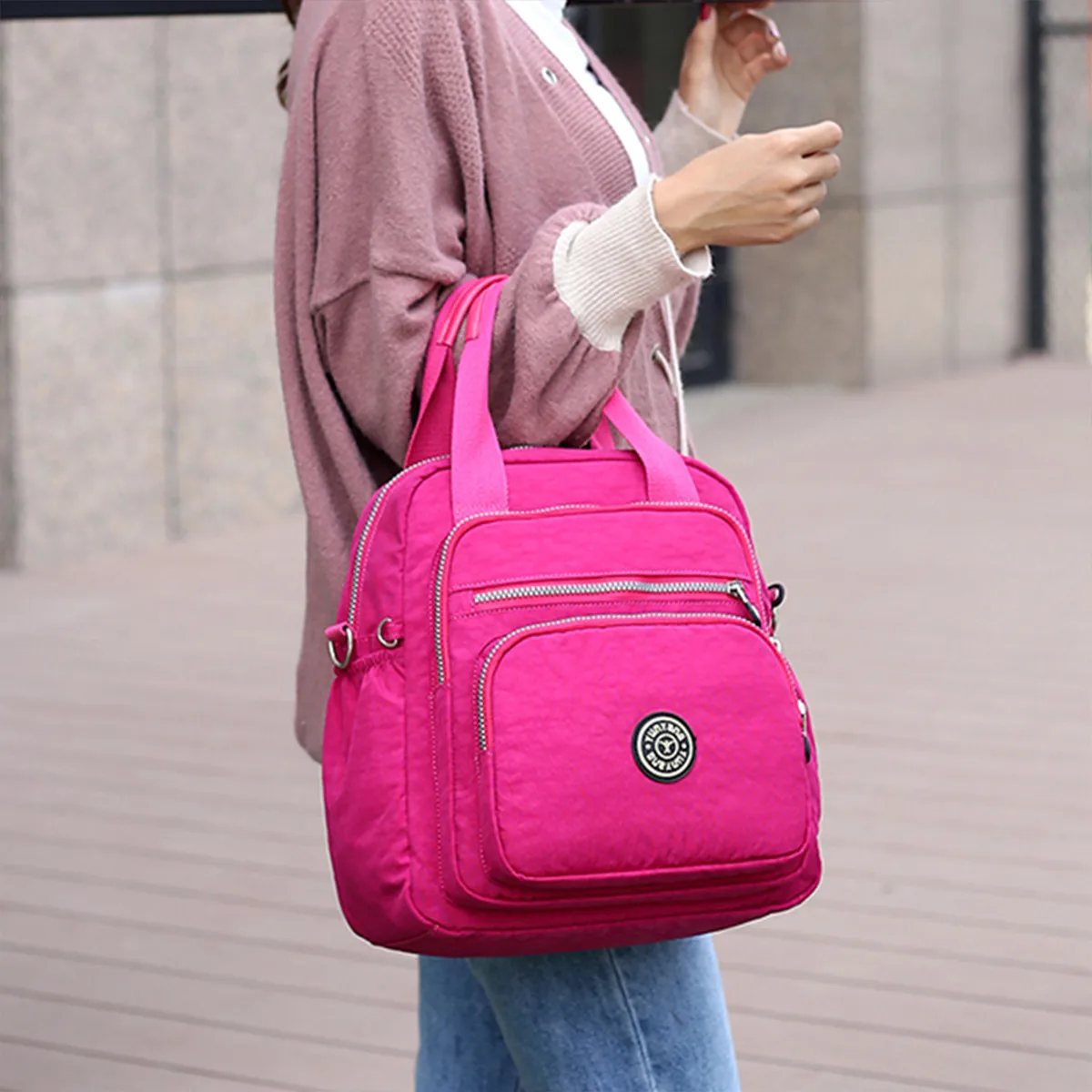 

2022 New Women Backpack Multi-Color Nylon Waterproof Fashion Women Backpack With Zipper Shoulder Bag Lady Stylish Travel School