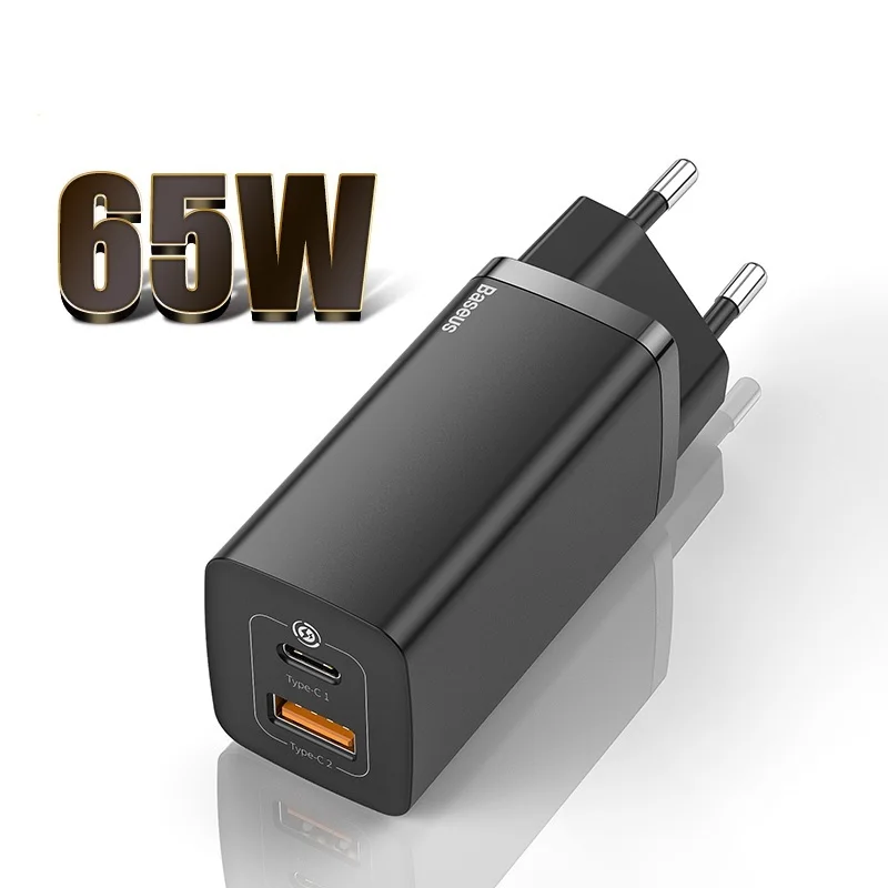 

Baseus 65W GaN Charger Dual Port QC 3.0 PD3.0 Quick Laptop Charger Fast Charger For iPhone Xiaomi Type C PD USB Charger