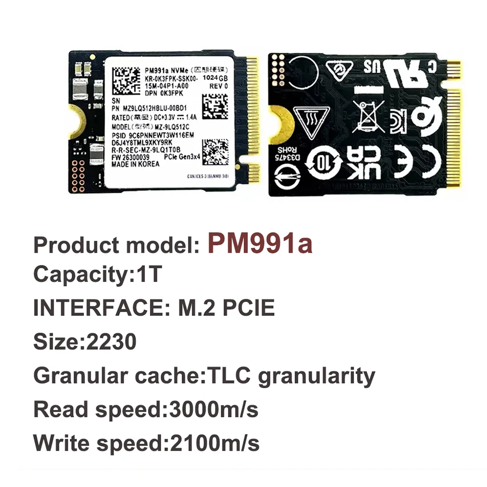 SAMSUNG PM991a 1 ТБ M.2 2230 30 мм NVMe PCIe Gen3 x4 TLC SSD для Xbox Surface Pro Steam Deck ROG Ally Dell HP Lenovo Laptop