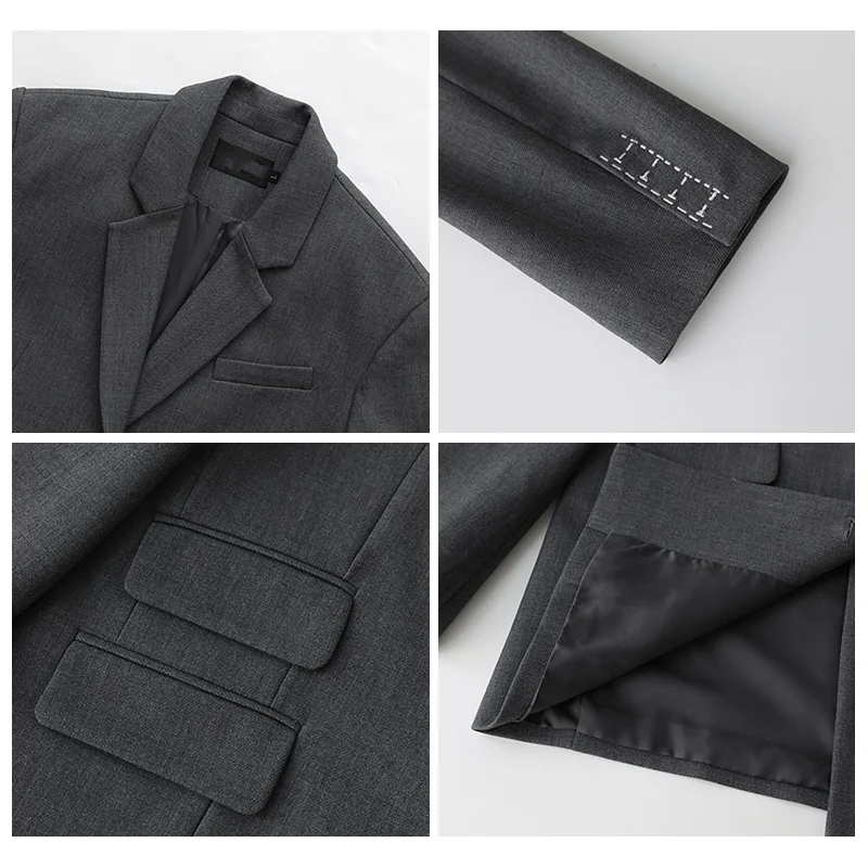 Leisure Women Office Lady Blazer Cuff Embroidery Wide Shoulder Twill Suit Women's Autumn 2023 Ladies Outerwear Stylish Tops