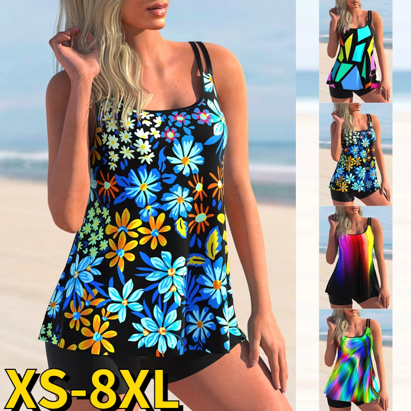 

Новинка 2022, купальник с цветочным принтом, танкини, Женский комплект из двух предметов, купальник, купальный костюм, женский купальный костю...