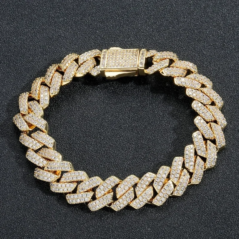 Хип-хоп 13 мм Bling 5A циркон кубинский браслет-цепочка для мужчин медное золото с