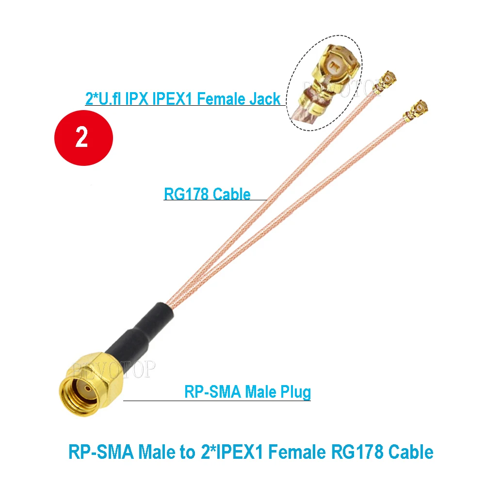 10 шт./лот RP-SMA/SMA-2 x IPX U.fl IPEX1 гнездовой разъем RG178 кабельный разветвитель