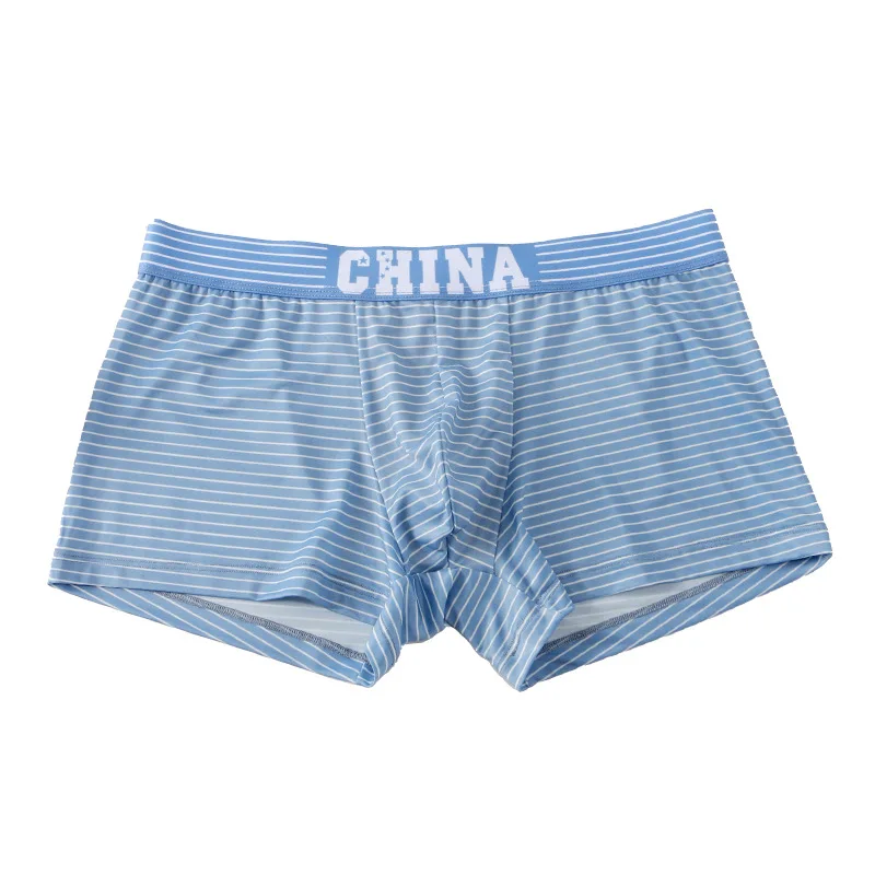 

Ice Striped Youth Convex Pouch Underpants for Young Men Fashion Boxer Shorts Teengagers Panties Boy's Mid Waist Bottom Aro Pants