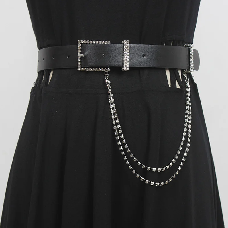 

SeeBeautiful Simple Pin Buckle Metal Chain PU Leather Waist Seal Wide Girdle Women Summer Autumn 2022 New Fashion Tide Q438