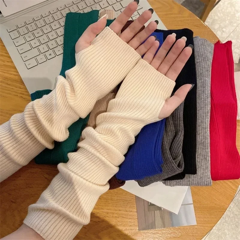 Женские вязаные Утепленные длинные перчатки без пальцев варежки зимние