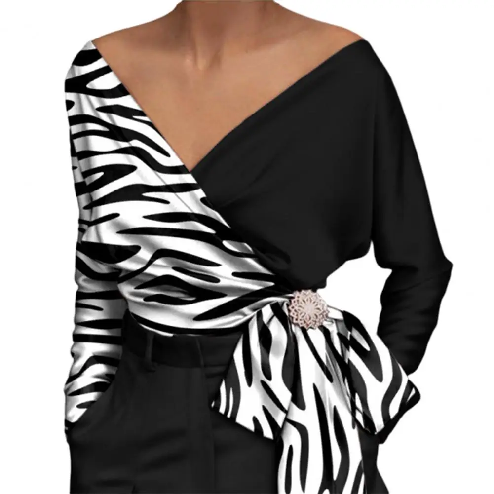 

Elegant Women Blouse Easy Match Polyester Spring Autumn Long Sleeve Patchwork Women Pullover Top for Daily Blusas