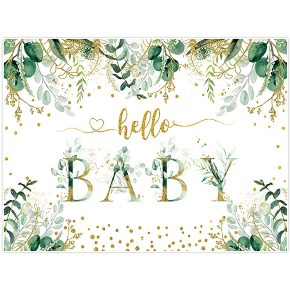 

Hello Baby for Jungle Safari Woodland Leave Birthday Backdrop Decor Sweet Baby Boy Girl Party Banner Photo Booth Background
