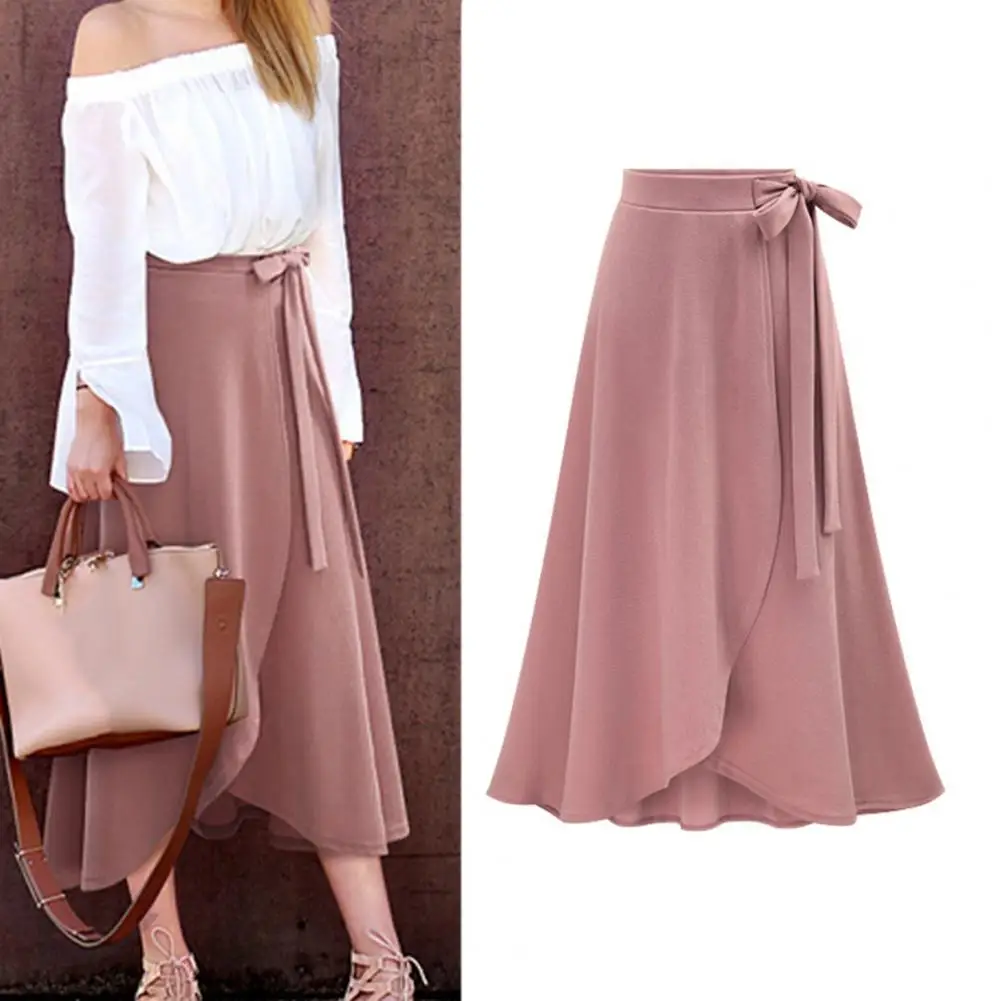 Elegant Office Lady Skirt Bandage Solid Color High Waist Slit Large Hem Long Skirt for Date Midi Skirt  Women Clothing