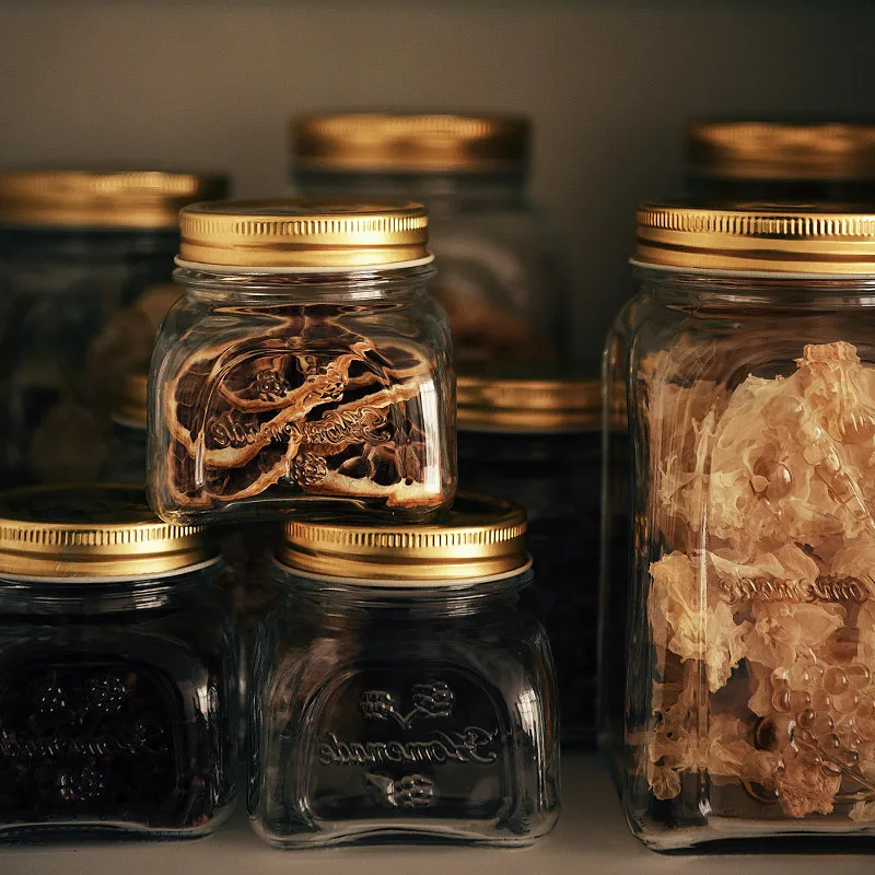 

Embossed Vintage Glass Jar Nuts Grains Biscuits Snack Sugar Storage Pickles Bottle