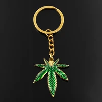 luxury metal keychains accessories green gold maple leaf pendant diy mens jewelry car key chain ring holder souvenir gift ys273